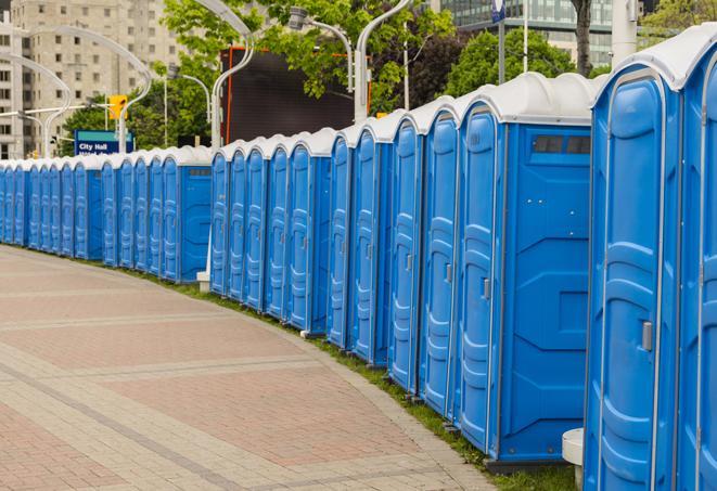 colorful portable restrooms available for rent at a local fair or carnival in Brookville OH